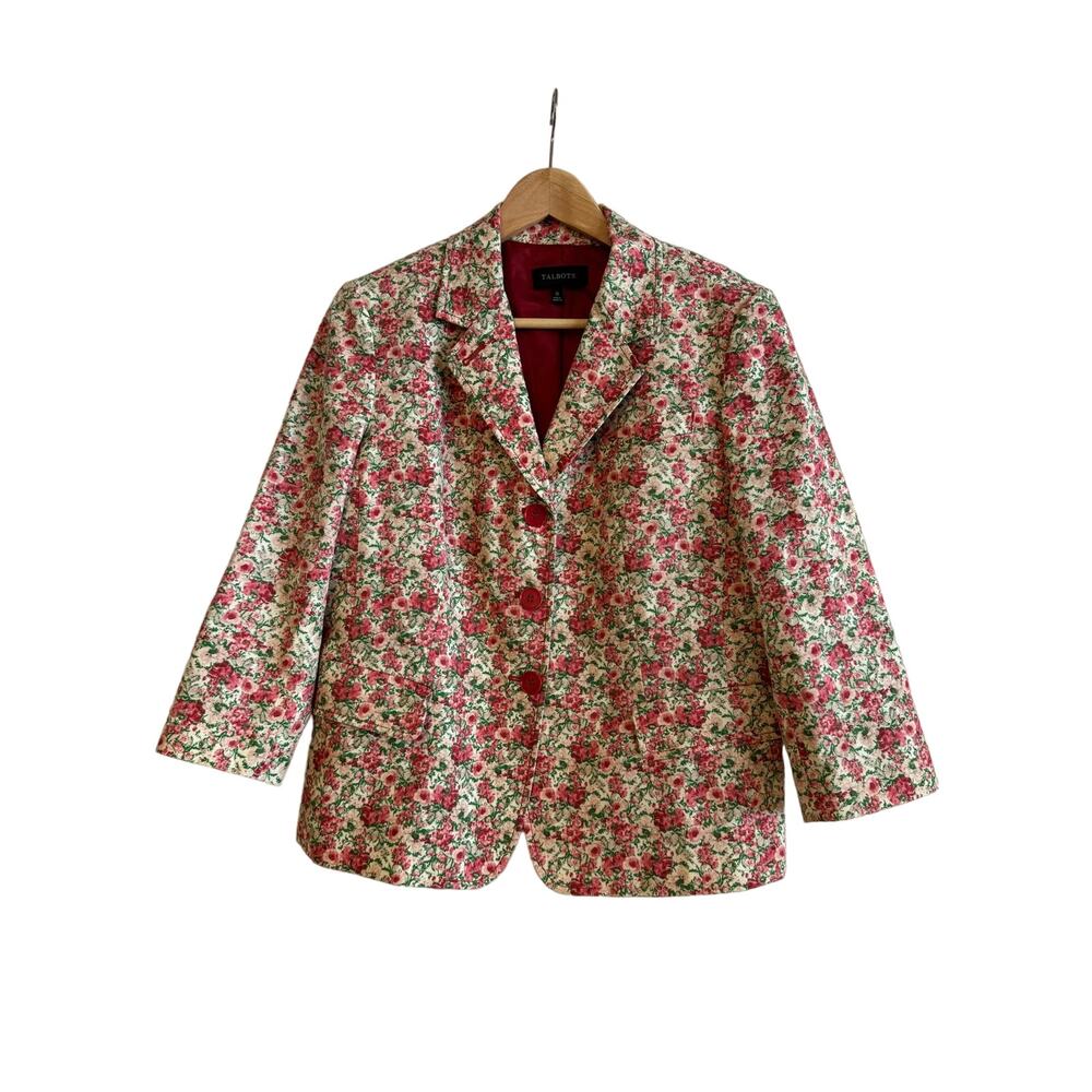 Talbots Womens spring floral blazer cotton 3/4 sleeve size 12